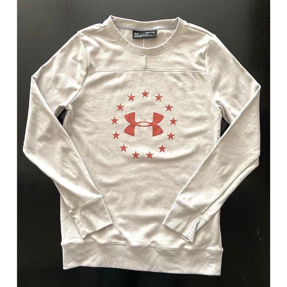 UNDER ARMOUR Freedom Threadborne Crew Off-White/Red Sweatshirt Ladies sz Small - Picture 3 of 11